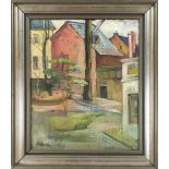 Unidentified artist c. 1900, Village square, oil on canvas, indistinctly signed lower left, 65 x