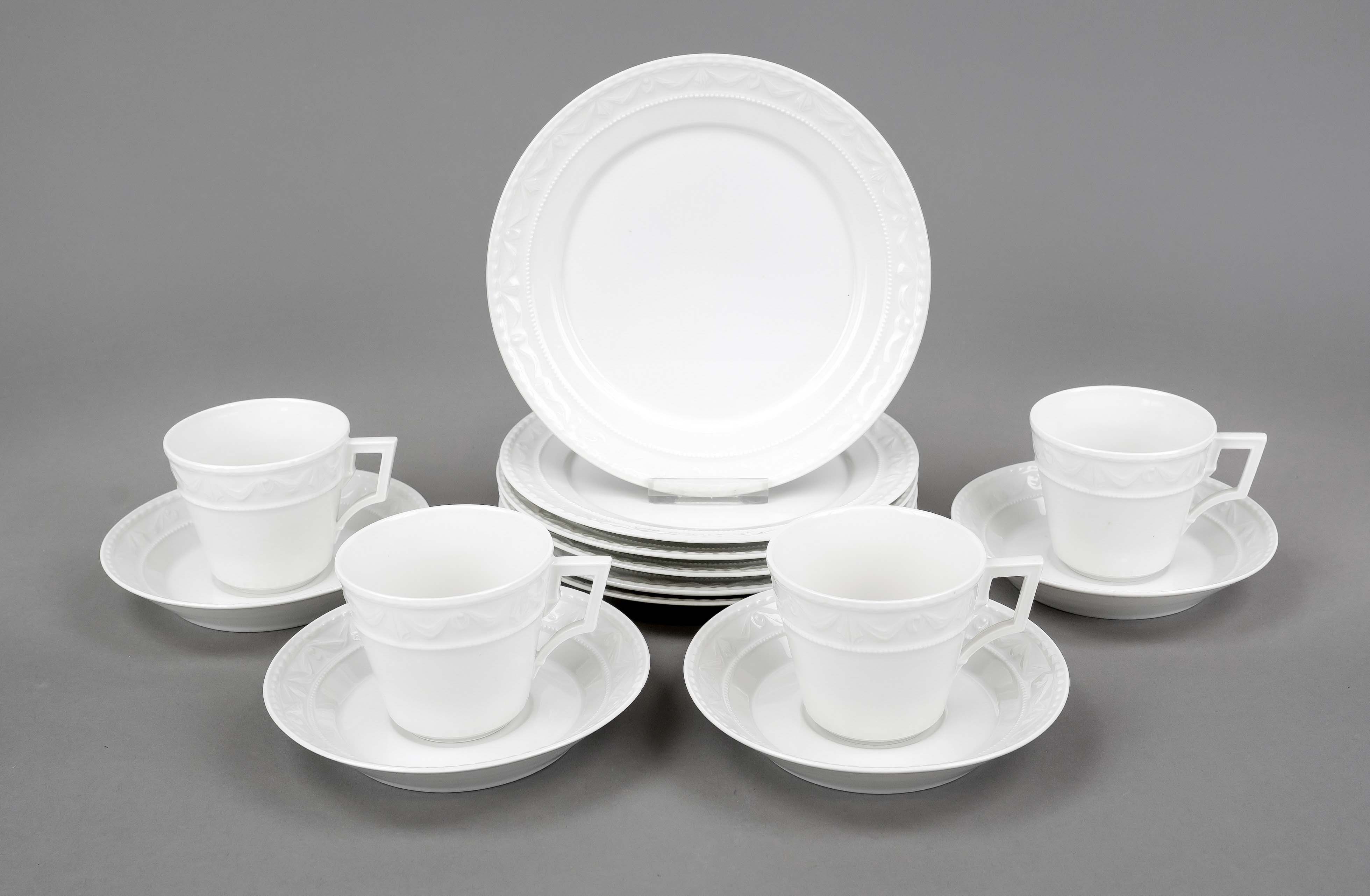 Six coffee place settings, 18-piece, KPM Berlin, marks 1962-1992, 2nd choice, Kurland form, designed