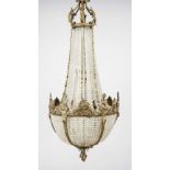 Large ceiling chandelier, late 19th century, opulently ornamented bronze wreath with dense crystal