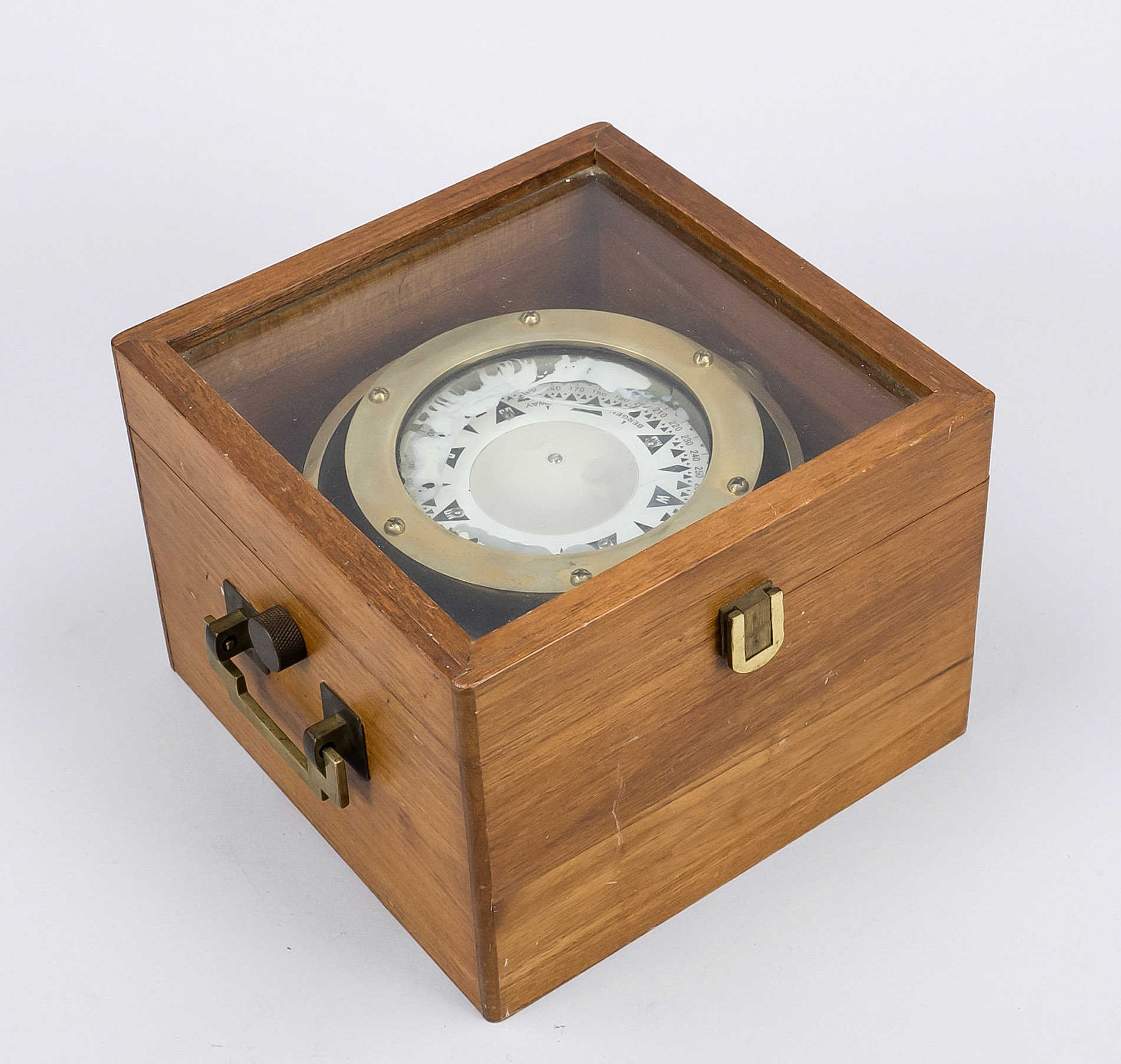 Maritime compass in wooden box with glass lid, 20th century, gimballed compass, liquid-damped, - Image 2 of 2