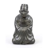 Official figurine, Japan, c. 1900, bronze in the shape of a kneeling shogunal official, h 13cm