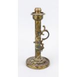 One-handed candlestick, 19th century, brass, polychrome lacquered, Indo-Persian motifs, wax