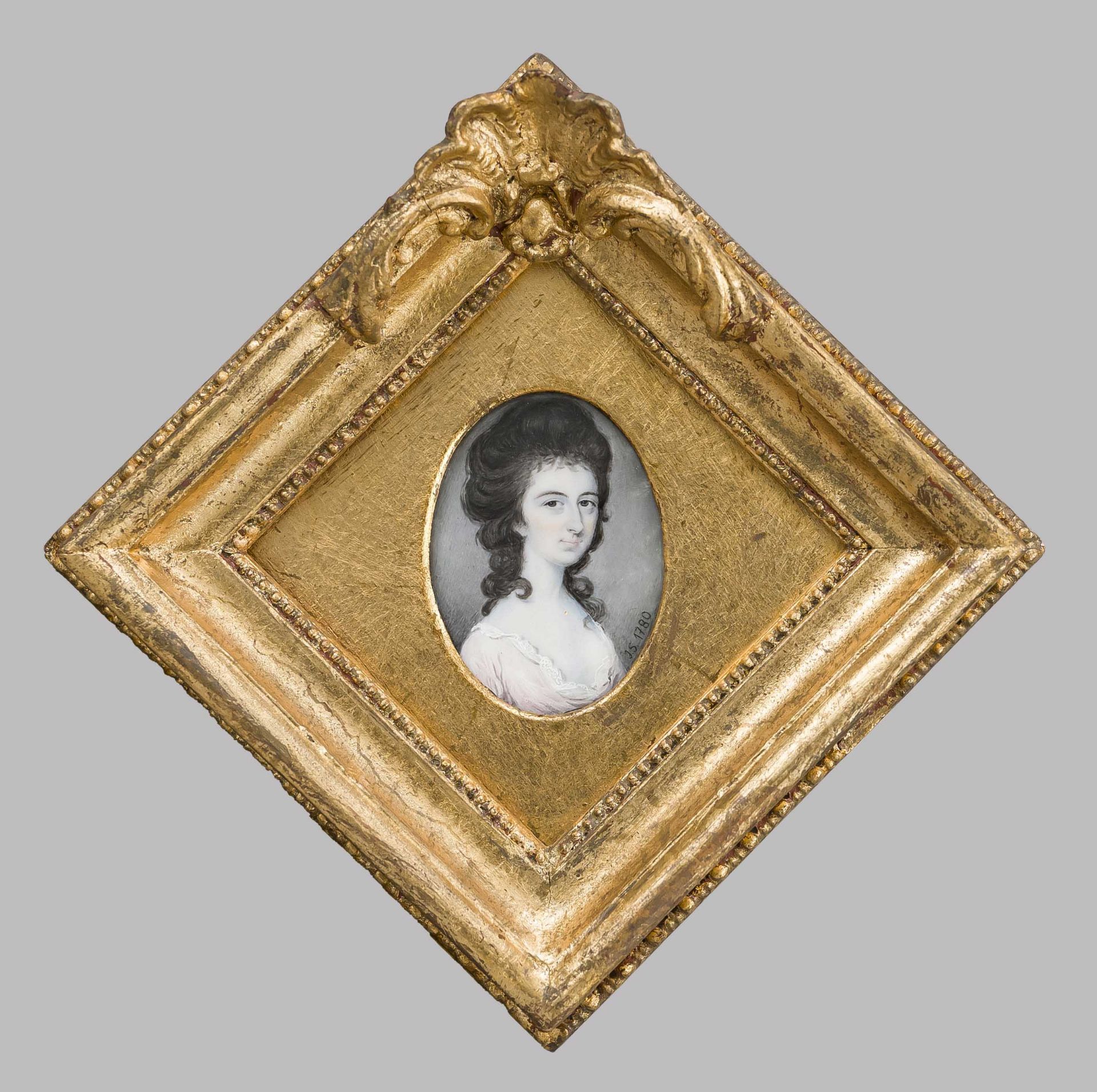 Miniature, probably late 18th century, polychrome tempera painting on bone plate, unopened, small