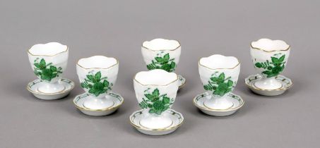 Six egg cups, Herend, 20th century, Apponyi green decoration, gold staffage, h. 5.5 cm