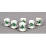 Six egg cups, Herend, 20th century, Apponyi green decoration, gold staffage, h. 5.5 cm