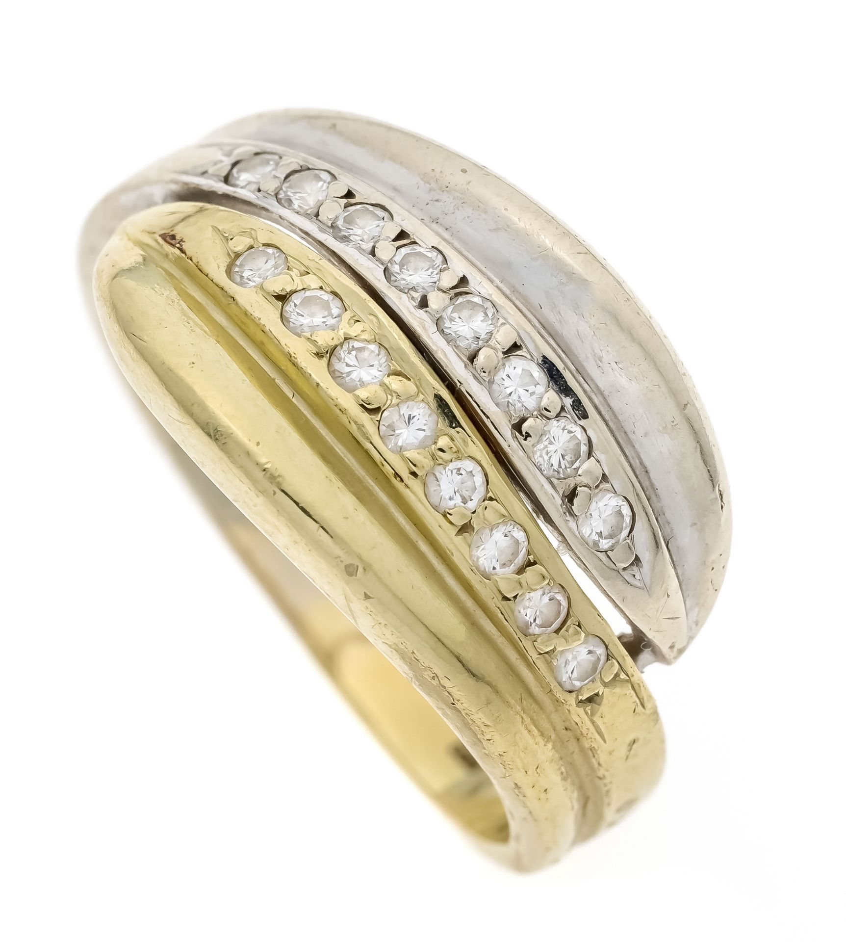 Brilliant ring GG/WG 585/000 with 16 brilliant-cut diamonds, total 0.19 ct W/VS-SI, RG 57, 5.8 g