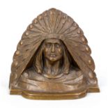 J. Krupka, 1st half 20th century, bust of an Indian chief, brown patinated bronze, stamped ''J.
