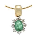 Emerald diamond clip pendant GG/WG 585/000 with an oval faceted emerald 6.7 x 5.4 mm green, opaque