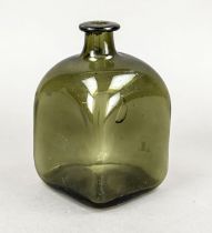 Wine bottle, 18th/19th century, square body with short, slender neck, slightly domed base, dark