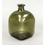 Wine bottle, 18th/19th century, square body with short, slender neck, slightly domed base, dark