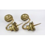 Pair of wall sconces, late 19th century, brass. S-bend candelabra arm inserted into round,