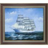 signed Parker, unidentified marine painter late 20th century, tall ship at sea, oil on canvas,