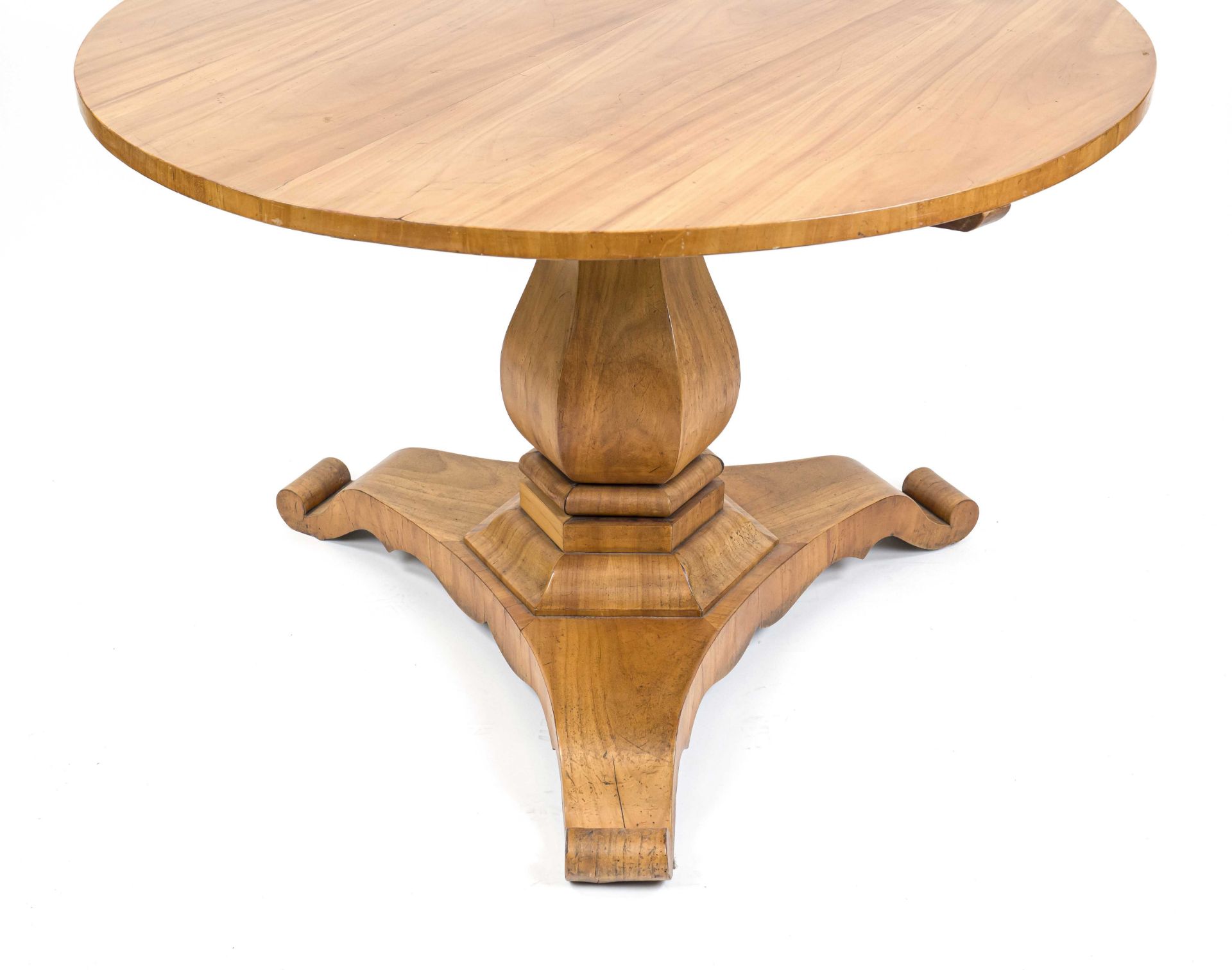 Round Biedermeier dining table, 1st half 19th century, cherry wood, baluster center column, h. 75 - Image 3 of 3