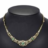 Emerald and diamond necklace, circa 1880, GG 585/000 unmarked, tested, and silver, with black