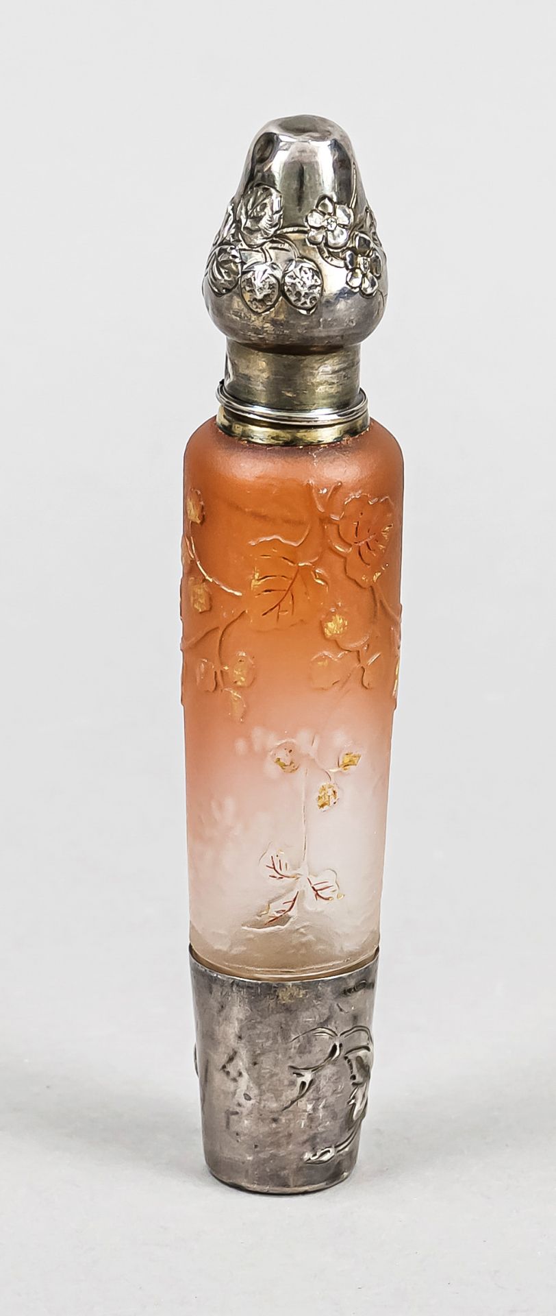 Perfume bottle with silver mount, France, early 20th century, Daum, Nancy, conical body, clear and