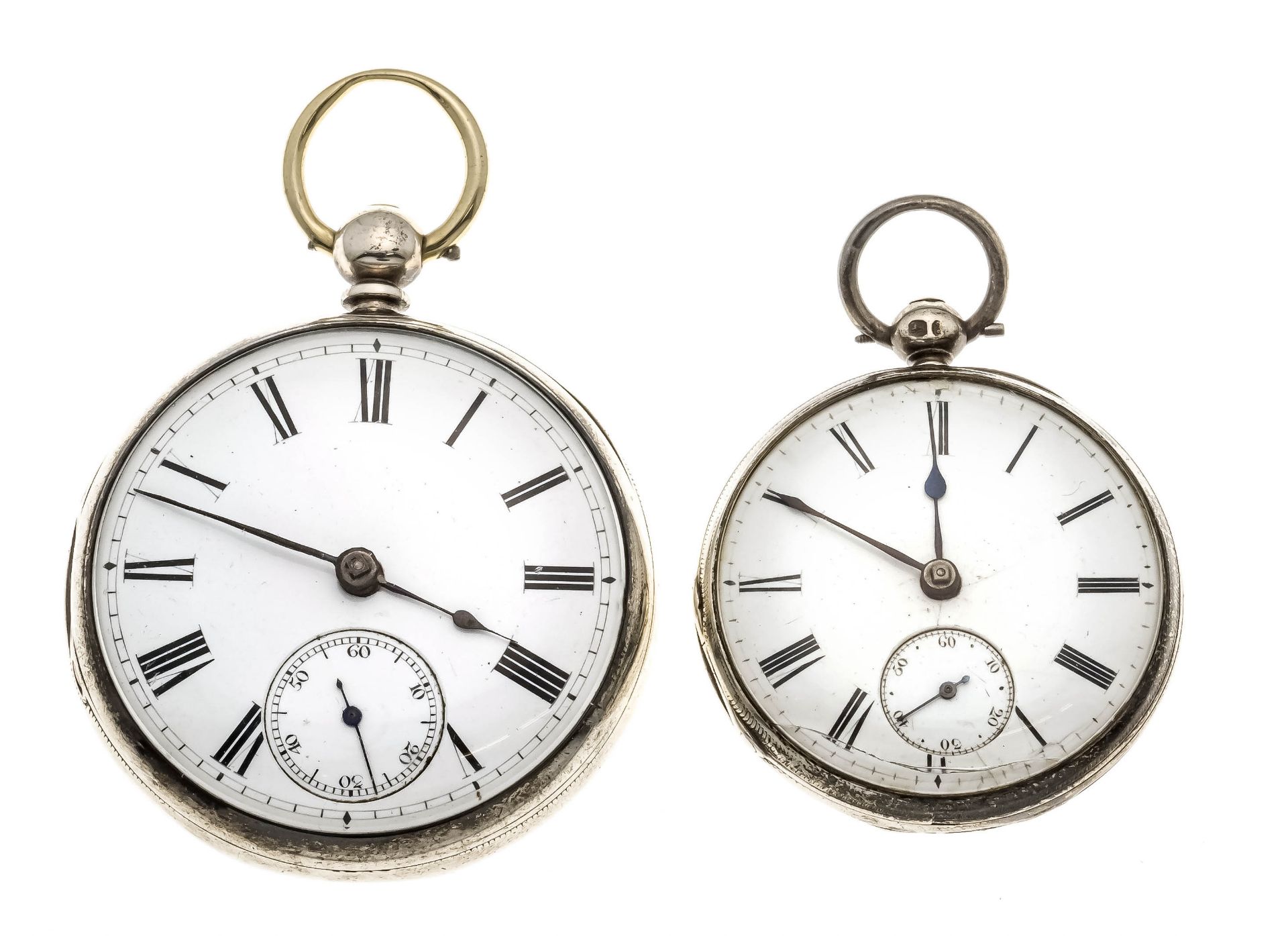 2 verge pocket watches silver 800/00, back with sprung cover, 1. J.Myers London, circa 1790,