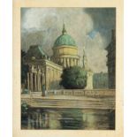 K. Geresdorff, 1st half 20th century, View of Potsdam with the Nikolaikirche, color chalk on