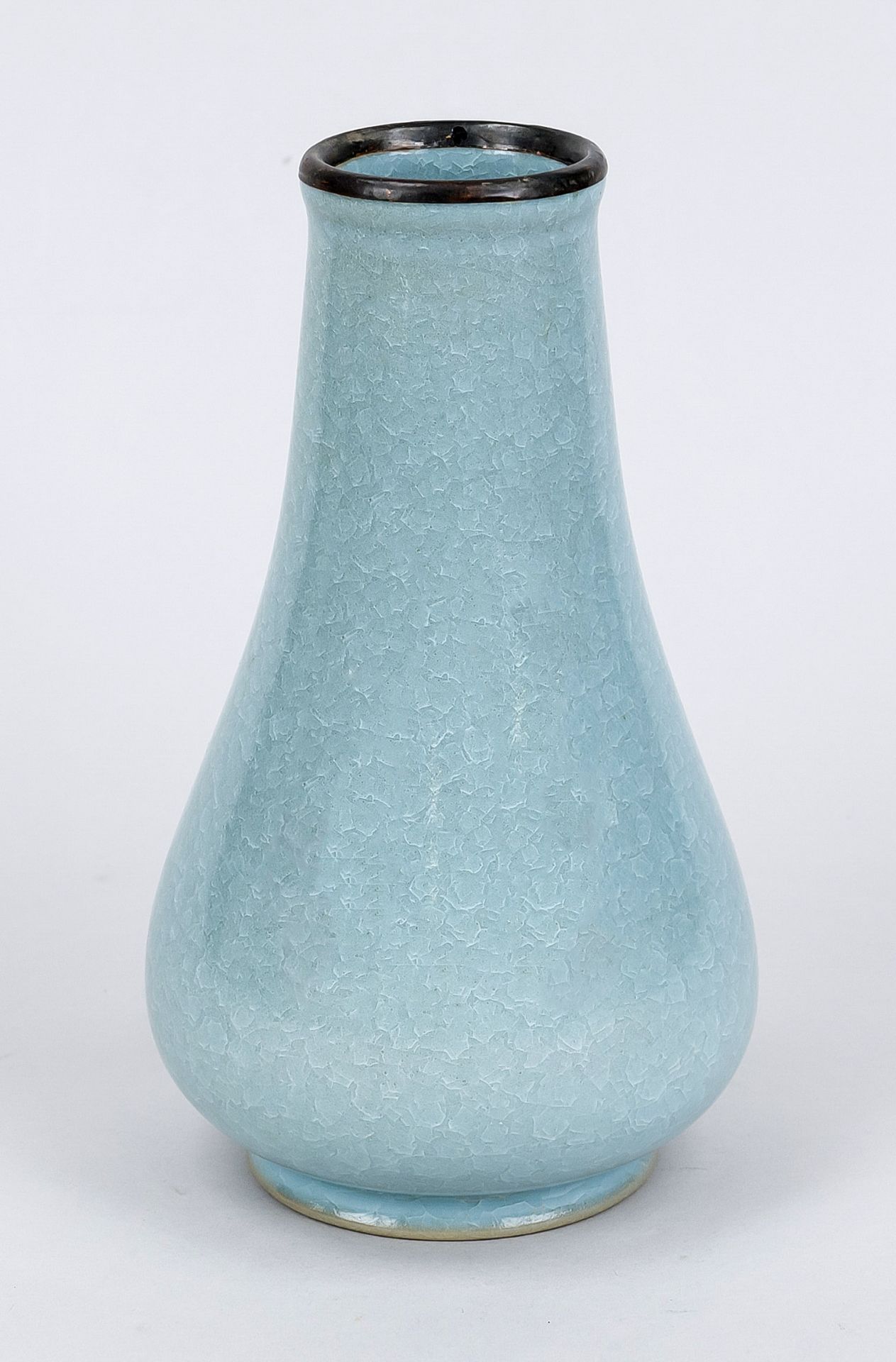 Monochrome Ru-type vase, China 20th century, bottle vase with wide neck, lip rim with metal