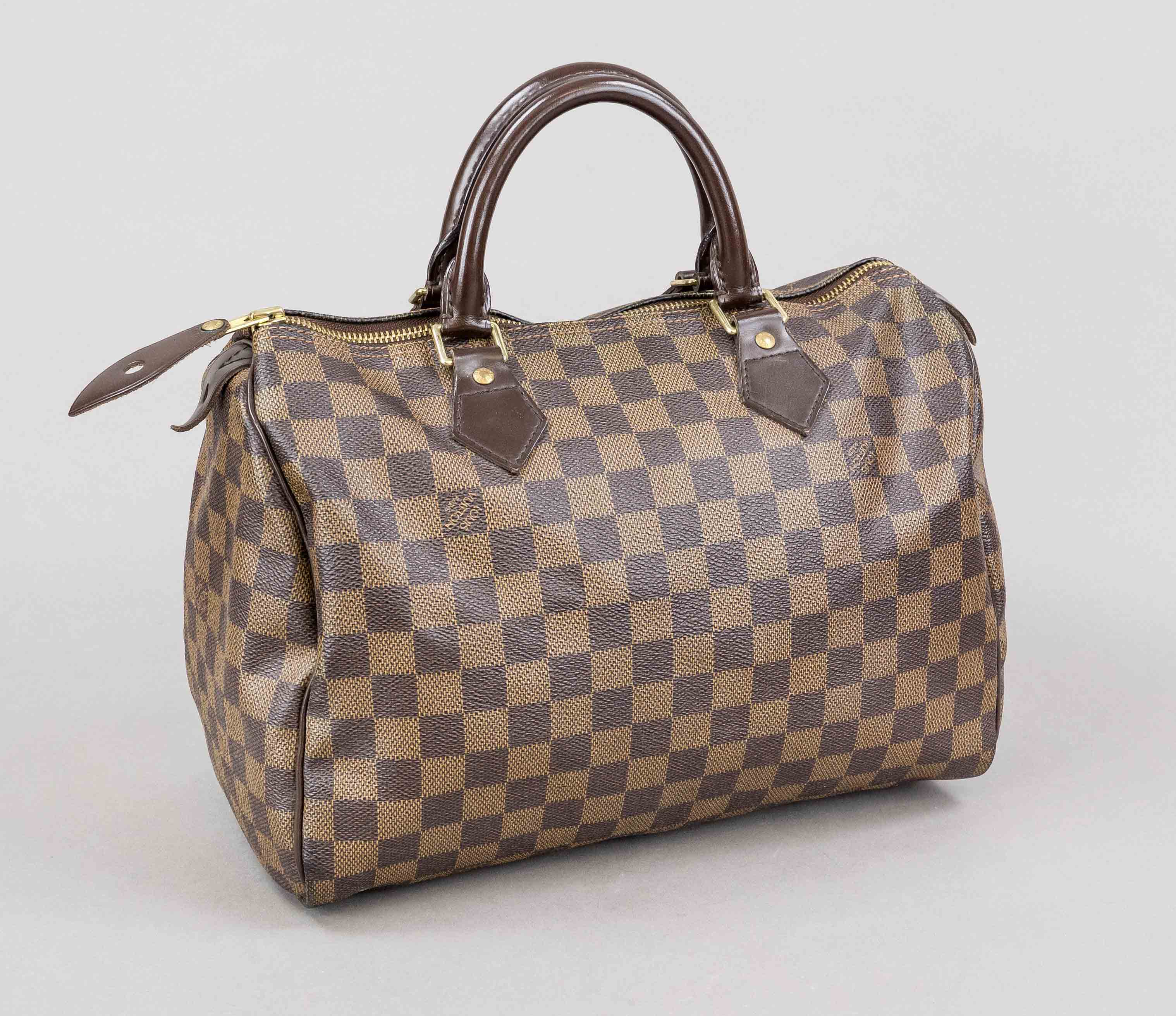 Louis Vuitton, Damier Ebene Canvas Speedy 30, brown checked rubberized cotton fabric with details in