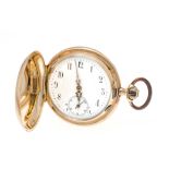 A gentleman's sprung-cap pocket watch, 585/000 GG, 2 gold covers, engine-turned case on both