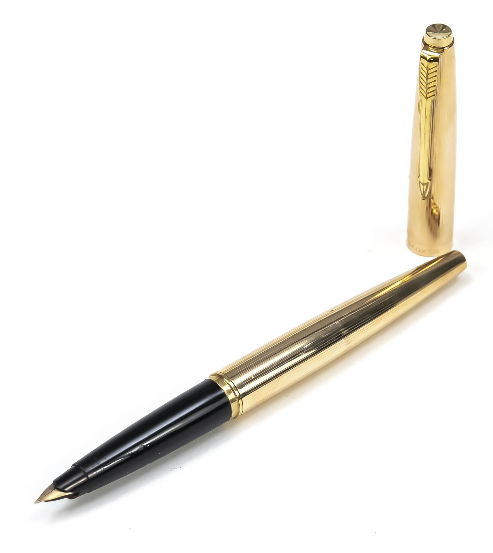 Parker converter fountain pen, 2nd half 20th century, gilded nib, gilded and black case, l. 13.8 cm, - Image 2 of 2