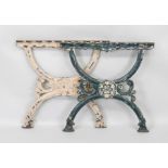 Frame for a garden table, 20th century, cast iron, painted blue and powder-coloured in several