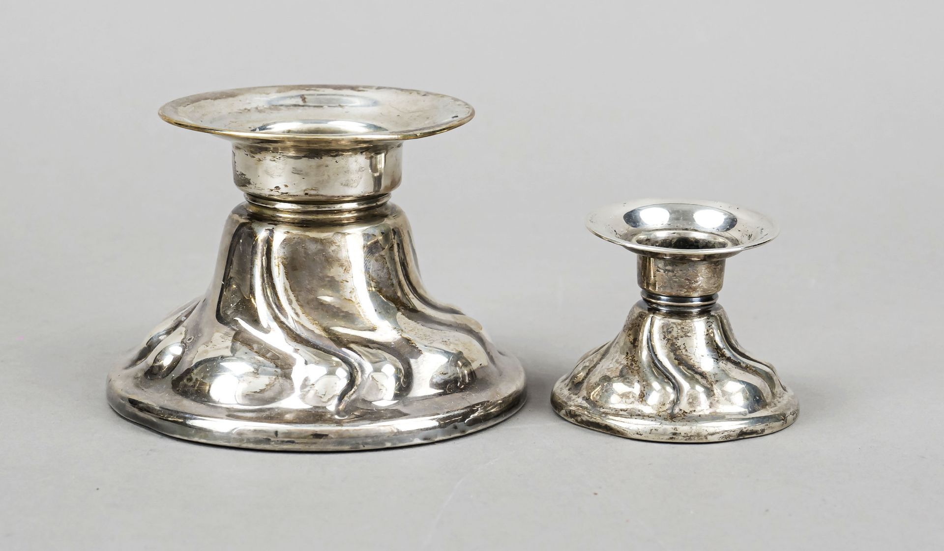 Two candlesticks, German, 20th century, master's mark Jakob Grimminger, Schwäbisch Gmünd, silver