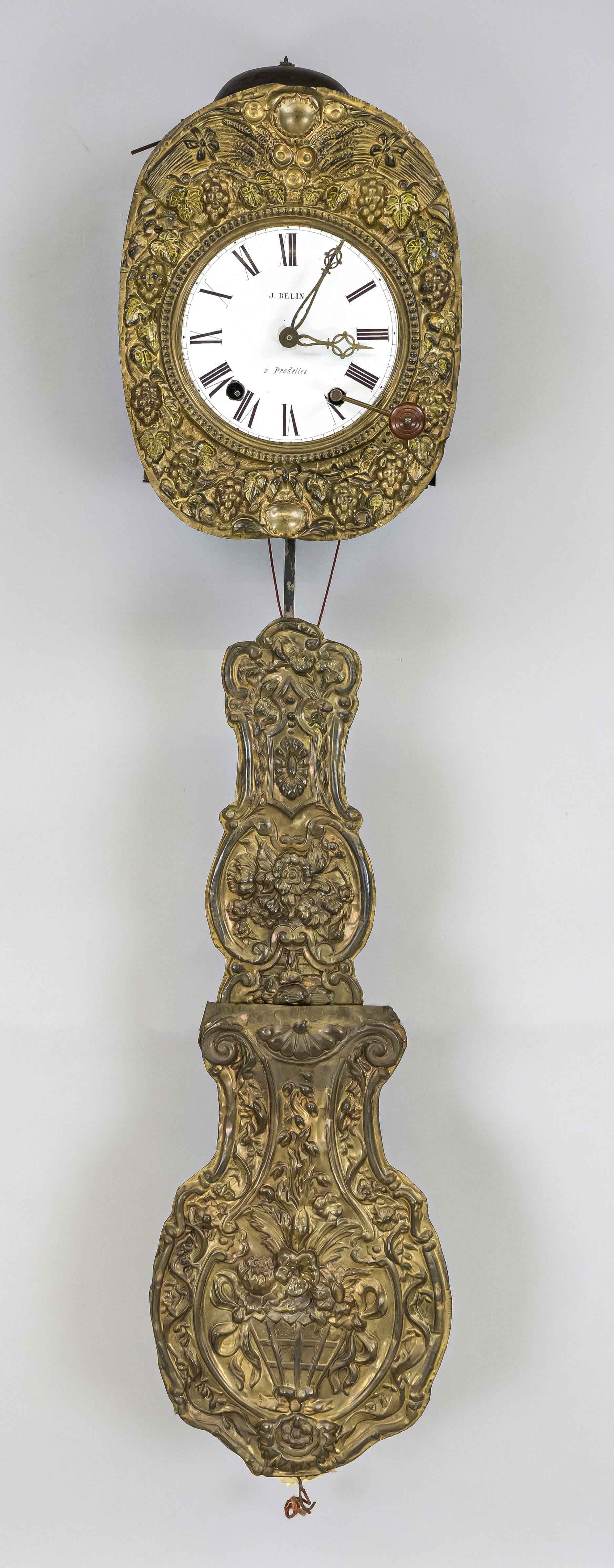 Comtoise 2nd half 19th century, with embossed sheet brass, floral motifs, with embossed 2-part