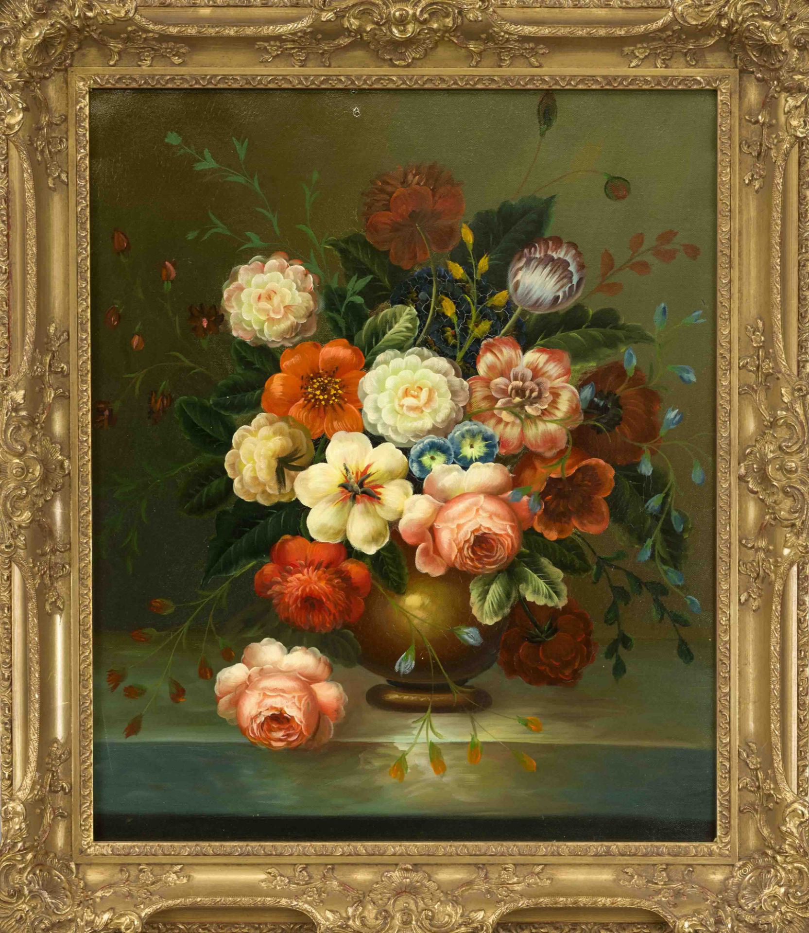 Anonymous decorative painter of the 21st century, floral still life, oil on canvas, unsigned,