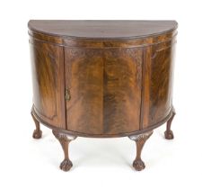 Console cabinet, England around 1900, mahogany, crescent-shaped body with one door, 94 x 105 x 51 cm