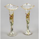 A pair of Art Nouveau vases, France, c. 1900, Cristallerie de Patin, round trumpet-shaped stand,