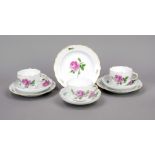 Three coffee sets, 9-piece, Meissen, 1970-80s, 2nd choice, new cut-out shape, polychrome painting,