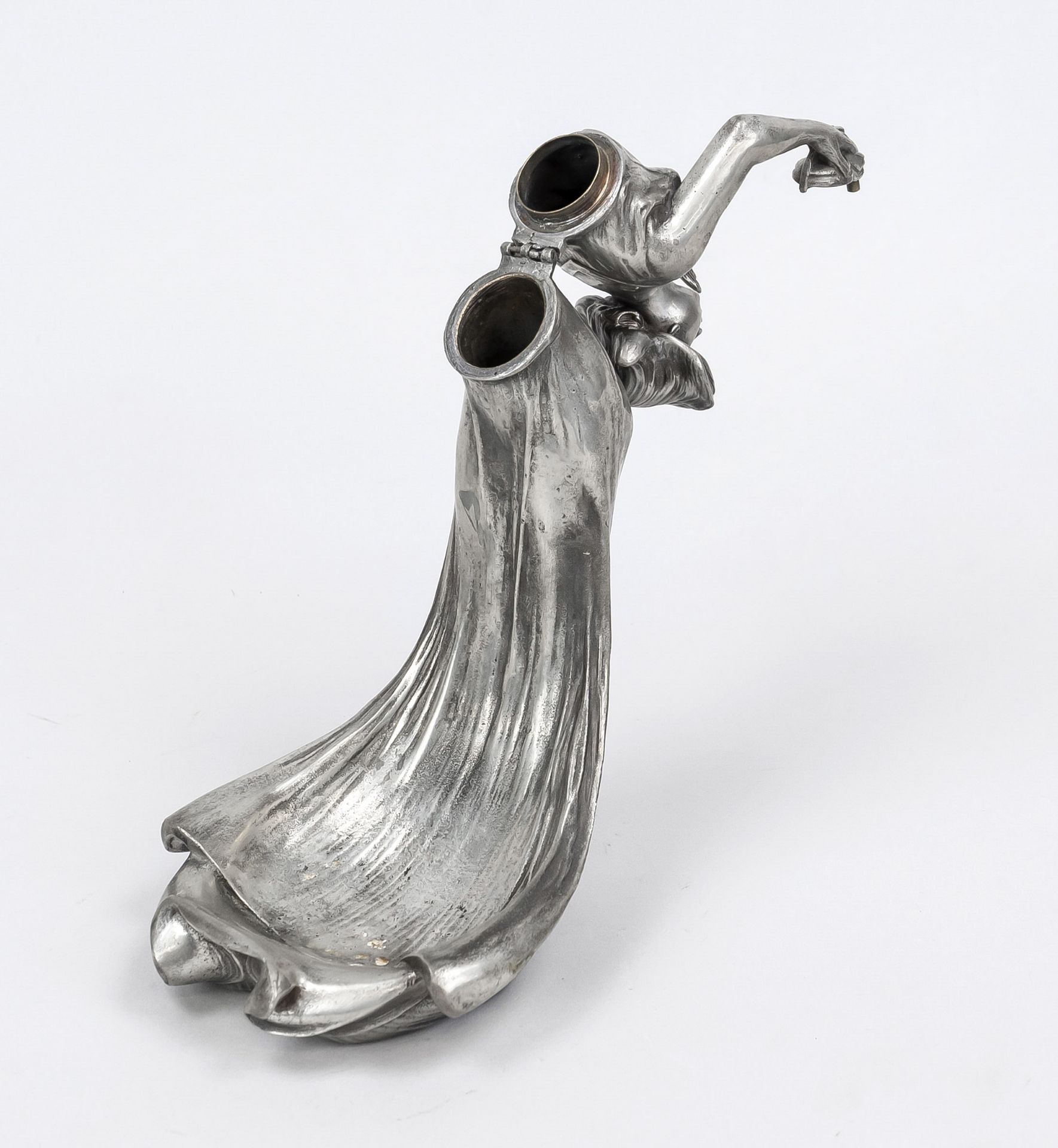 Art Nouveau figurative fuse, around 1900, pewter (Bitter & Gobbers). Lady in a nightdress with an - Image 2 of 2