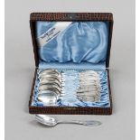 Twelve teaspoons, German, c. 1900, mark unmarked, silver 800/000, tapered handle with floral