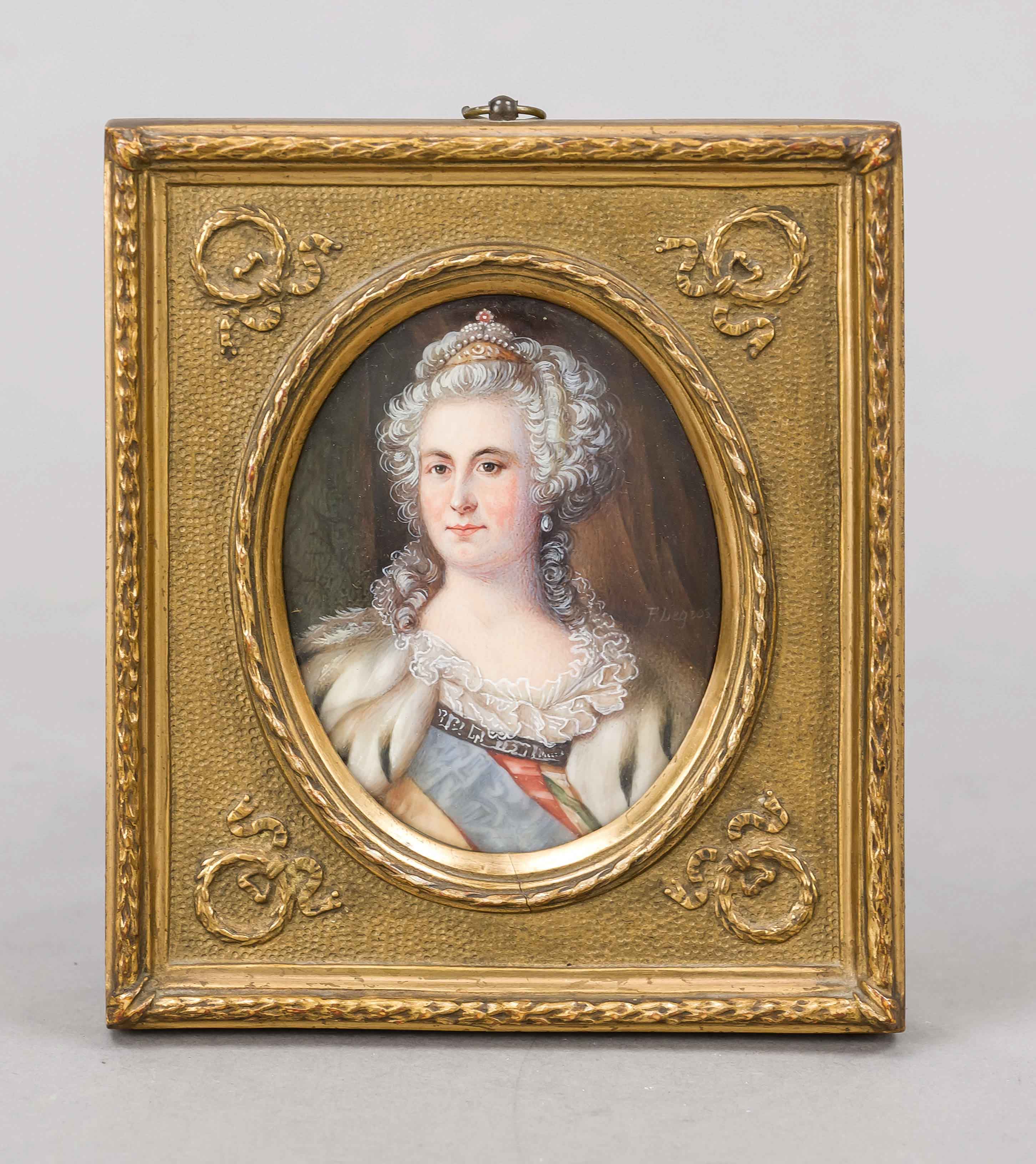 Miniature, 19th/20th century, polychrome tempera painting on bone panel, unopened, oval portrait