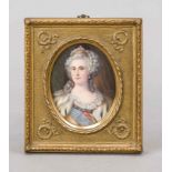 Miniature, 19th/20th century, polychrome tempera painting on bone panel, unopened, oval portrait