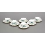 Six demitasse cups with saucer, Nymphenburg, mark 1925-1975, flower painting in copper green and