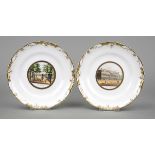 Two view plates, Schumann Berlin Moabit, c. 1850, gold-framed cartouche in the mirror, finely