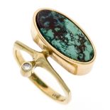 Turquoise-brilliant ring GG 585/000 with an oval matrix turquoise plate 17.6 x 8.0 mm and a