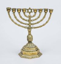 Chanucca candlestick, probably 19th century, bronze/brass. Octagonal base, a Star of David in the