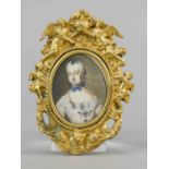 Oval miniature, 18th century, polychrome tempera painting on bone, unopened. Princess Wilhelmine