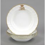 Four soup plates owned by the nobility, KPM Berlin, pre-1945 mark, red imperial orb mark, Neuozier