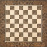 Large chessboard, probably Germany 20th century, fine veneer work of burl and birch wood. Signed