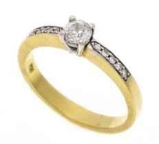 Brilliant ring GG/WG 750/000 with one brilliant-cut diamond 0.32 ct W/VS-SI and 10 brilliant-cut