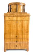 Biedermeier standing secretary, circa 1830, cherrywood, straight body rounded at the corners with