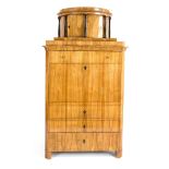 Biedermeier standing secretary, circa 1830, cherrywood, straight body rounded at the corners with