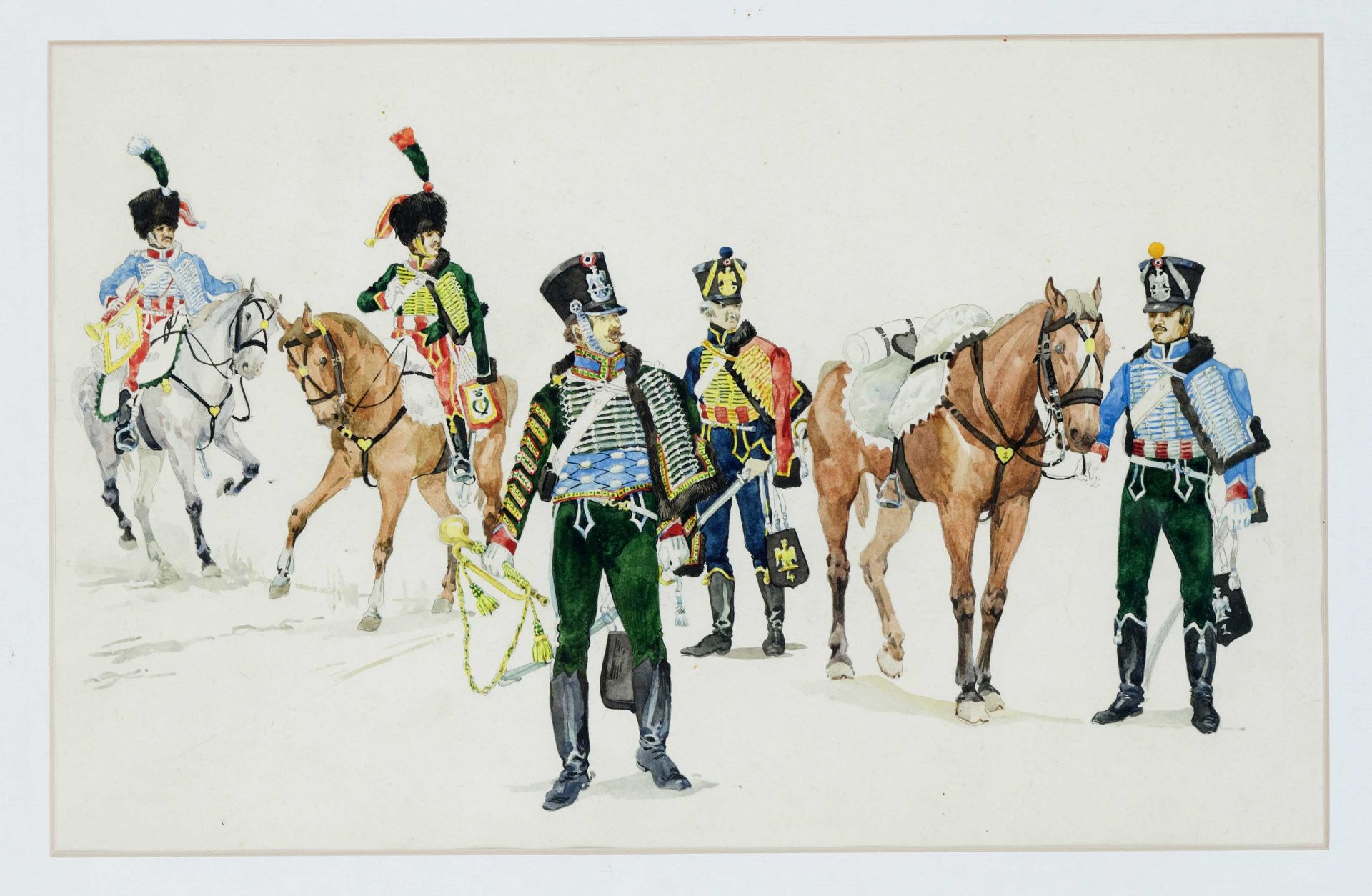 19th century illustrator, two military watercolors documenting various troop uniforms, watercolor - Image 2 of 2