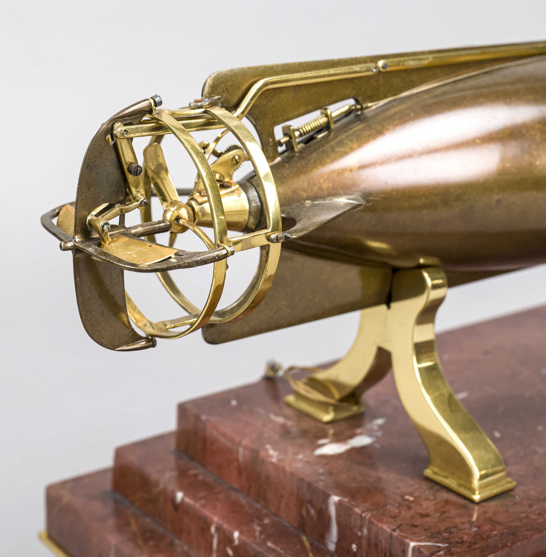 Industrial table clock, probably France, late 19th century, brass replica of a torpedo, partly - Image 3 of 3