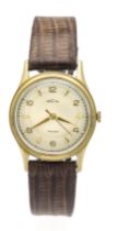 Recta, men's watch 585/000GG, manual winding, circa 1970, polished case with pressure cover,