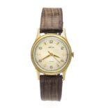 Recta, men's watch 585/000GG, manual winding, circa 1970, polished case with pressure cover,